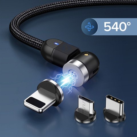 Magnetyczny kabel Maclean, Kątowy, Wspiera Fast Charging, USB C 3w1, 9V/2A, 5V/3A, Nylonowy oplot w kolorze czarnym, 2m, MCE47 Magnetyczny kabel Maclean, Kątowy, Wspiera Fast Charging, USB C 3w1, 9V/2A, 5V/3A, Nylonowy oplot w kolorze czarnym, 2m, MCE47