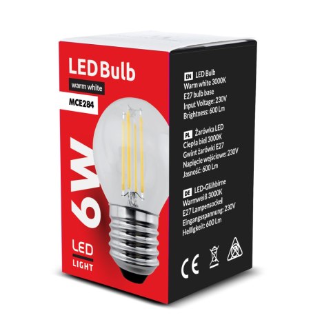 Żarówka LED Maclean, filamentowa LED E27, 6W, 230V, WW ciepła biała 3000K, 720lm, retro edison ozdobna G45, MCE284 Żarówka LED Maclean, filamentowa LED E27, 6W, 230V, WW ciepła biała 3000K, 720lm, retro edison ozdobna G45, MCE284