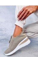Buty sportowe na koturnie LEAKES KHAKI - Inello Inello