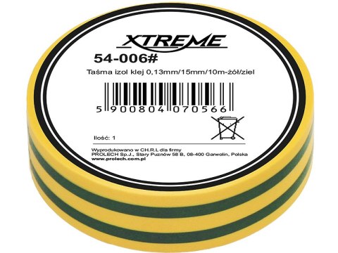 54-006# Taśma izolacyjna klejąca 0,13mm/15mm/10m - żółta/zielona 54-006# Taśma izolacyjna klejąca 0,13mm/15mm/10m - żółta/zielona