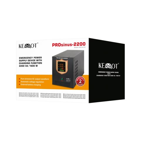 Zasilacz awaryjny KEMOT PROsinus-2200 przetwornica z czystym przebiegiem sinusoidalnym i funkcją ładowania 12V 230V 2200VA/160 Zasilacz awaryjny KEMOT PROsinus-2200 przetwornica z czystym przebiegiem sinusoidalnym i funkcją ładowania 12V 230V 2200VA/160