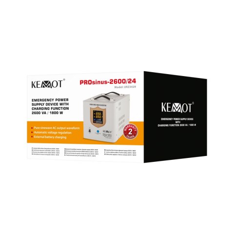Zasilacz awaryjny KEMOT PROsinus-2600/24 przetwornica z czystym przebiegiem sinusoidalnym i funkcją ładowania 24V 230V 2600VA/ Zasilacz awaryjny KEMOT PROsinus-2600/24 przetwornica z czystym przebiegiem sinusoidalnym i funkcją ładowania 24V 230V 2600VA/