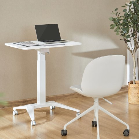Mobilne biurko stolik na laptop Maclean, białe, pneumatyczna regulacja wysokości, 80x52cm, 8kg max, 109cm wys, MC-453W Mobilne biurko stolik na laptop Maclean, białe, pneumatyczna regulacja wysokości, 80x52cm, 8kg max, 109cm wys, MC-453W