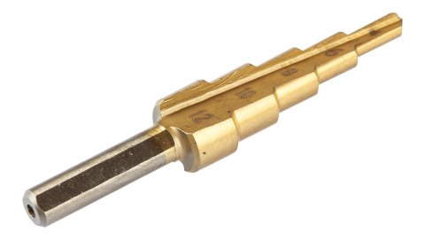 Wiertła stopniowe 4-12 mm, rozwiertak 12,4 mm, frezowiertło 6x90 mm, pogłębiacz stożkowy 8-20 mm,TiN Wiertła stopniowe 4-12 mm, rozwiertak 12,4 mm, frezowiertło 6x90 mm, pogłębiacz stożkowy 8-20 mm,TiN