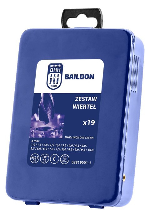 Komplet wierteł do stali i żeliwa NWKa INOX M-19, 1,0-10,0 mm, szlifowane, HSS-E Co5 (19 szt.) Komplet wierteł do stali i żeliwa NWKa INOX M-19, 1,0-10,0 mm, szlifowane, HSS-E Co5 (19 szt.)