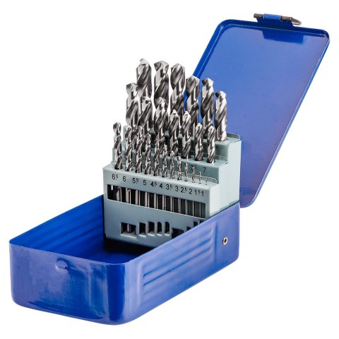 Komplet wierteł do stali i żeliwa NWKa M-25, 1,0-13,0 mm, szlifowane, HSS (25 szt.) Komplet wierteł do stali i żeliwa NWKa M-25, 1,0-13,0 mm, szlifowane, HSS (25 szt.)