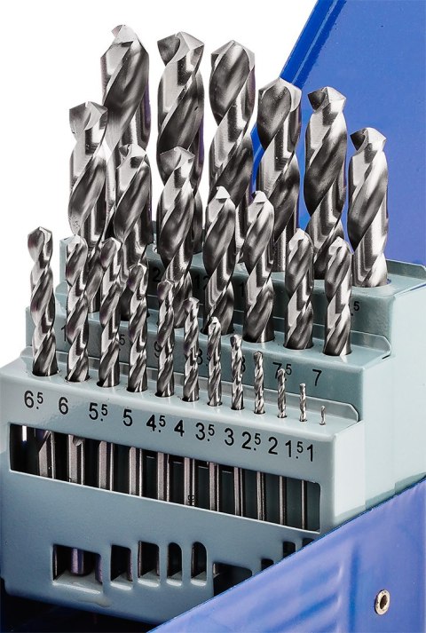 Komplet wierteł do stali i żeliwa NWKa M-25, 1,0-13,0 mm, szlifowane, HSS (25 szt.) Komplet wierteł do stali i żeliwa NWKa M-25, 1,0-13,0 mm, szlifowane, HSS (25 szt.)