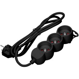 Przedłużacz 3x2P+Z,1,4m, 3x1mm?, czarny