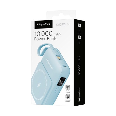 POWER BANK indukcyjny Kruger&Matz 10000 mAh Mag Safe z kablem niebieski POWER BANK indukcyjny Kruger&Matz 10000 mAh Mag Safe z kablem niebieski