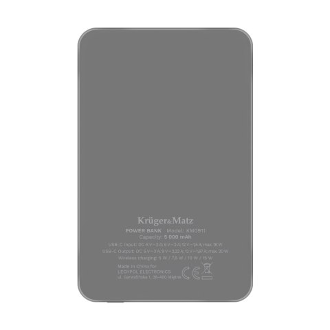 POWER BANK indukcyjny Kruger&Matz 5000 mAh Mag Safe szary POWER BANK indukcyjny Kruger&Matz 5000 mAh Mag Safe szary