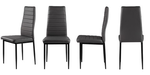 Zestaw krzeseł do jadalni salonu z ekoskóry 4 szt. wysokie oparcie - szare ModernHome Zestaw krzeseł do jadalni salonu z ekoskóry 4 szt. wysokie oparcie - szare ModernHome