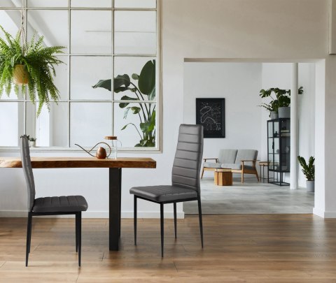 Zestaw krzeseł do jadalni salonu z ekoskóry 4 szt. wysokie oparcie - szare ModernHome Zestaw krzeseł do jadalni salonu z ekoskóry 4 szt. wysokie oparcie - szare ModernHome