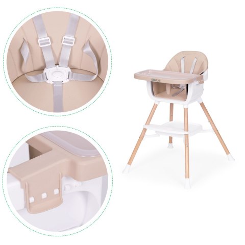 Fotelik krzesełko do karmienia dzieci 2w1 beżowy ECOTOYS Fotelik krzesełko do karmienia dzieci 2w1 beżowy ECOTOYS