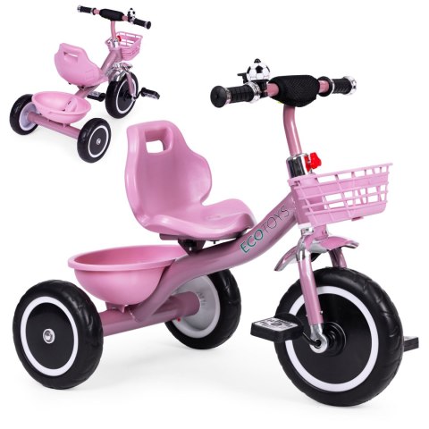 Rowerek trójkołowy antypoślizgowe uchwyty dzwonek koszyk różowy ECOTOYS Rowerek trójkołowy antypoślizgowe uchwyty dzwonek koszyk różowy ECOTOYS