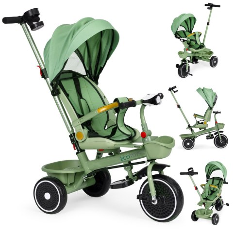 Rowerek trójkołowy spacerówka 2w1 obracane siedzisko składany daszek zielony - ECOTOYS Rowerek trójkołowy spacerówka 2w1 obracane siedzisko składany daszek zielony - ECOTOYS