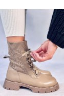 Botki ze sweterkową cholewką TIERR KHAKI - Inello Inello