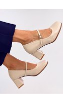 Czółenka na obcasie w stylu Mary Jane KEEFEL BEIGE - Inello Inello
